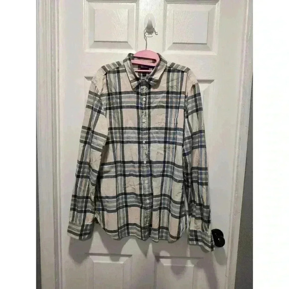 J. Crew Shirt Mens Casual Button Down in Ivory Plaid Size Large 100% Cotton Soft - Picture 1 of 9